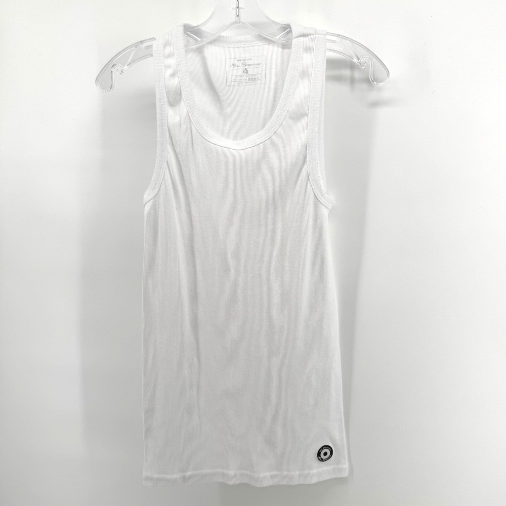 Ben Sherman Tank Top Mens Medium White Ribbed Logo Patch Basic Streetwear Tank